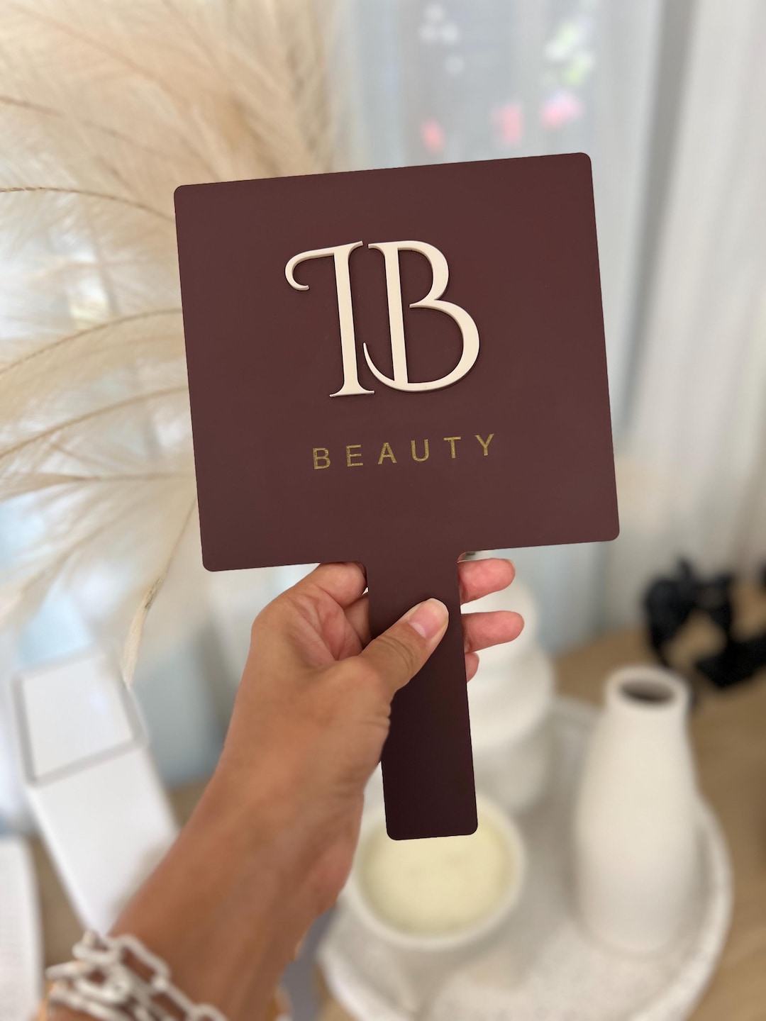 Custom Acrylic Handheld Mirror Sign | Beauty Logo Branding Prop, Salon ...