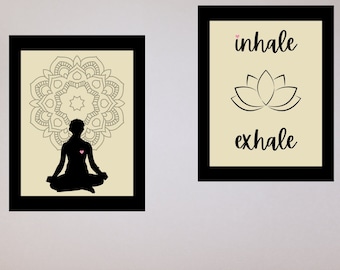 Inspira espira Arte murale Decorazione murale Yoga Meditazione Stampe Mandala Arte murale Regalo per amanti dello yoga Stampa digitale di fiori di loto