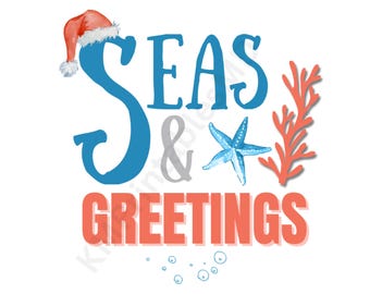 Seas and Greetings beach Christmas svg tropical coastal t-shirt picture ornament png