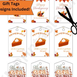 Action de grâces | étiquette cadeau automne | imprimable | reconnaissant | reconnaissant pour vous | carte de dinde | tarte | téléchargement numérique