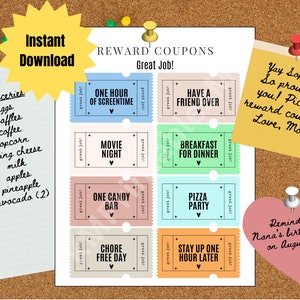 Printable Kids Reward Coupons Great Job | Printable | Instant Download