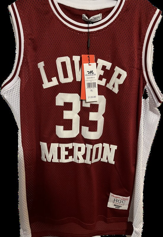 Facsimile Autographed Kobe Bryant Lower Merion Maroon Reprint Laser Auto  High School Basketball Jersey Size Men's XL