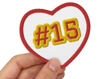 Patrick Mahomes #15 Iron on Heart Patch, Kansas City Chiefs, Superbowl Patch, KC Football Patch, Superbowl Gear, Patrick Mahomes,  KC Chiefs