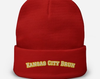 Kansas City Bruh Red  Embroidered Beanie,KC Beanie, Men's Beanie,KC Winter Hat, KC Hat,Gift for Him, Chiefs Beanie,Kansas City Beanie,