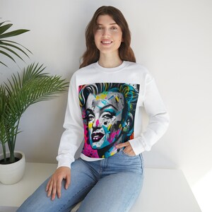 Paint Splatter Marylin Monroe Sweatshirt, Women's Sweatshirt, Marylin Monroe Shirt, Women's Crewneck Sweatshirt, Women's Cozy Sweatshirt image 8