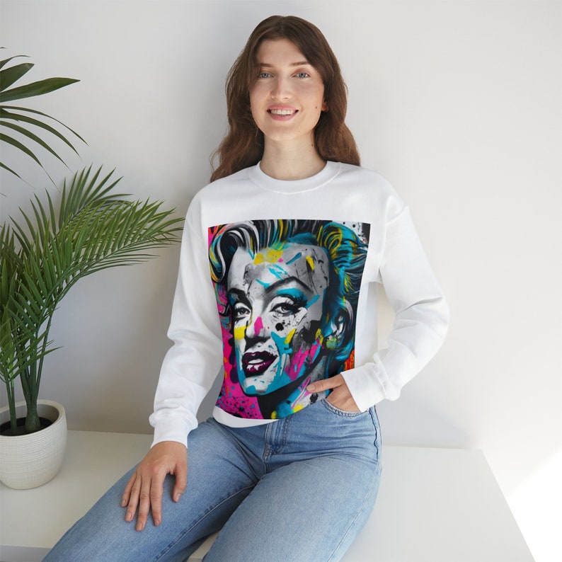 Paint Splatter Marylin Monroe Sweatshirt, Women's Sweatshirt, Marylin Monroe Shirt, Women's Crewneck Sweatshirt, Women's Cozy Sweatshirt image 8