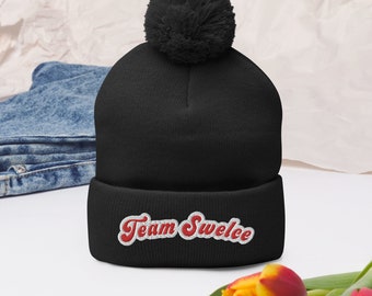 Kansas City Pom-Pom Beanie, Taylor Swift Beanie, KC Beanie, KC Winter Hat, Gift for Her, Swiftie, Valentine's Day Gift, Gameday Beanie, KC