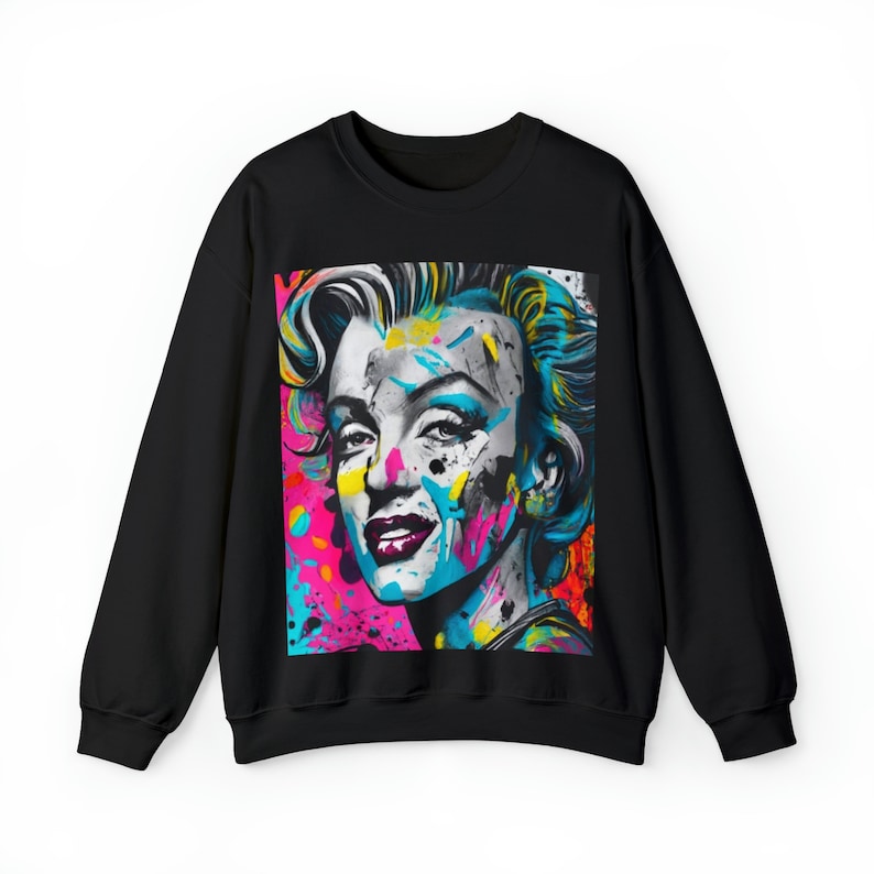 Paint Splatter Marylin Monroe Sweatshirt, Women's Sweatshirt, Marylin Monroe Shirt, Women's Crewneck Sweatshirt, Women's Cozy Sweatshirt image 2