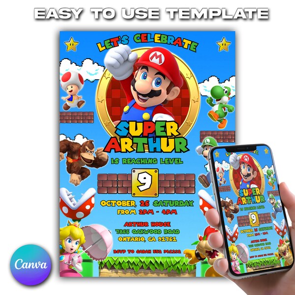 Super Mario Birthday Invitation | Birthday Invitation | Super Mario Invitation | Editable Printable Mario Invitation Birthday Template