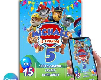 Invitación de cumpleaños de Paw Patrol / Invitación de cumpleaños / Invitación de Paw Patrol / Plantilla de cumpleaños de invitación de Paw Patrol imprimible editable