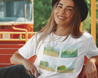 Abstract Watercolor Landscape T-shirt: Boho Nature-Inspired Tee Gift for Painter, Nature-Lover, Boho-Scandi, Naturalism, Bo Ho, Graphic Teed