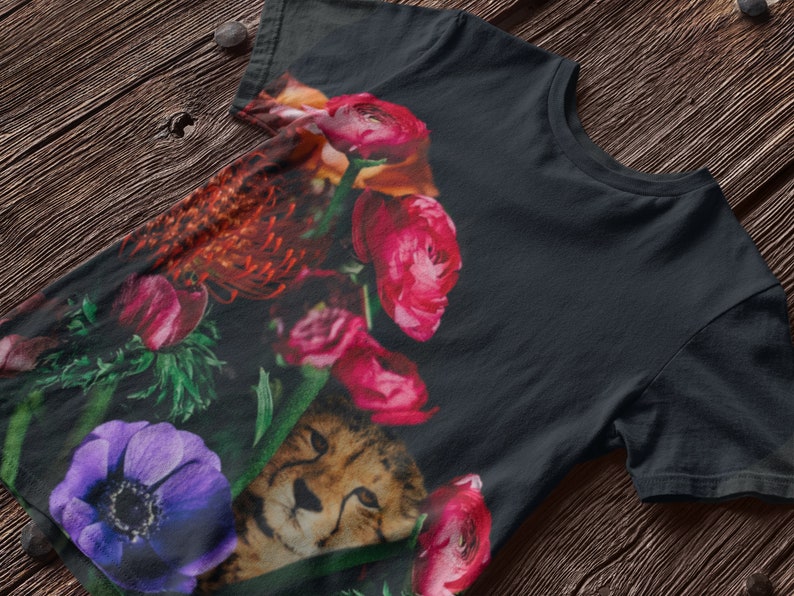 Kids Floral Animal Tshirt, Baby Cheetah Shirt, Cheetah Tshirt Kid, Toddler Cheetah Tee, Boys Cheetah Tee, Kids Jaguar, Big Cat Tee image 4