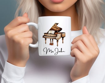 Vintage Mug, Personalized Piano Mug, Pianist Gift, Pianist Gift Mug, Piano Coffee Mug, Piano Teacher Gift, Piano Player Gift, Musician Gift