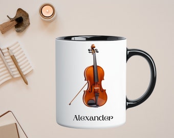 Personalized Gift for Violinist, Violin Coffee Mug, Custom Name Violin Player Gifts for Men, Gift for Women, Violin Music Teacher Birthday