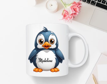 Personalized Penguin Mug, Custom Name Coffee Mug, Penguin Gift, Penguin Art, Cute coffee Mug, Birthday Gift, Funny Mug Sister Gift, For Her