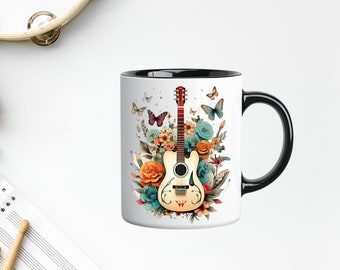 Retro Guitar Mug , Guitar Mug, Music Lover Mug, Musician Mug, Gift for Music Teacher, Gift for Guitar Player, Gift for Her, Birthday Gift