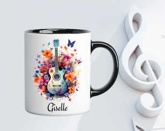 Personalized Butterflies Guitar Mug, Guitarist Gift, Guitarist Gift Mug, Music Mug, Guitar Coffee Mug, Birthday Gift, Guitar Player Gift