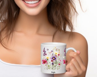 Wildflowers Mug, Personalized Mug, Custom Cup, Girls Gift, Floral Coffee Mug, Birthday Gift, Friends Gift, valentines day gift, Mom Gift