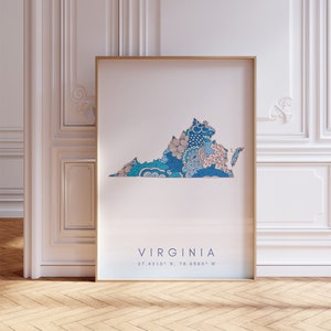 Carte de l'État de Virginie pour le bureau, la maison et les cadeaux - Art mural carte de voyage de l'État de Virginie, carte moderne minimaliste de la Virginie, impression de carte de voyage des États-Unis