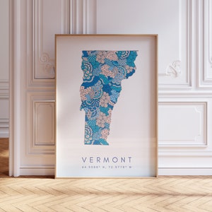 Vermont State Map For Office, Home, & Gift - Vermont State Travel Map Wall Art, Minimalist Modern Map of Vermont, USA Travel Map Print