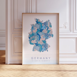 Alemania diseñador mapa imprimir arte de la pared azul, Alemania arte impresión decoración para el hogar o regalo, cartel de la pared del mapa del país de Alemania, impresión de mapa mínima