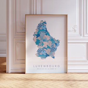 Luxemburgo mapa imprimir estilo minimalista arte de pared azul pastel, decoración de impresión de arte de Luxemburgo para el hogar o regalo, cartel de mapa de viaje en color de Luxemburgo
