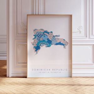 República Dominicana diseñador mapa imprimir arte de la pared azul, República Dominicana impresión de arte para el hogar o regalo, cartel del mapa del país de República Dominicana