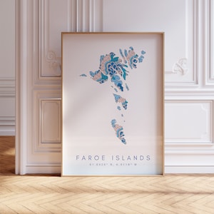 Färöer Inseln Designer Karte Druck Blaue Wandkunst, Färöer Inseln Kunstdruck Dekor für Zuhause oder Geschenk, Färöer Inseln Landkarte Wand Poster