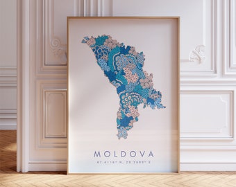 Moldova Map Print Minimal Style Pastel Blue Wall Art, Moldova Art Print Decor For Home or Gift, Moldova Country Color Travel Map Poster