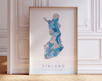 Finlandia Designer Map Print Blue Wall Art, Finlandia Art Print Decor For Home or Gift, Finland Country Map Wall Poster, Minimal Map Print