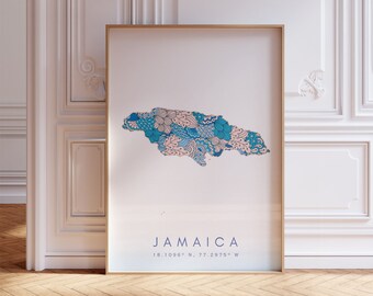 Jamaika Karte Drucken Minimal Art Pastell Blaue Wandkunst, Jamaika Kunstdruck Dekor für Haus oder Geschenk, Jamaika Land Städtische Reise Karte Poster