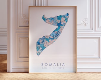Somalia Map Print Minimal Style Pastel Blue Wall Art, Somalia Art Print Decor For Home or Gift, Somalia Country Map Poster Somalia wall art