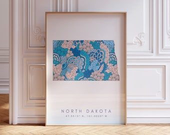 Karta över delstaten North Dakota för kontor, hem och presenter - Väggkonst för resekarta över delstaten North Dakota, minimalistisk modern karta över North Dakota USA