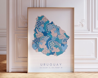 Uruguay Map Print Minimal Style Pastel Blue Wall Art, Uruguay Art Print Decor For Home or Gift, Uruguay Country vertical Map Poster