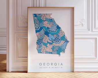 Georgia State Map For Office, Home, & Gift - Georgia State Travel Map Wall Art, Minimalist Modern Map of Georgia, US Travel Print