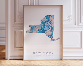 New York State Map For Office, Home, & Gift - New York State Travel Map Wall Art, Minimalist Modern Map of New York, USA Travel Print