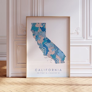 Mappa dello stato della California per ufficio, casa e regali - Mappa di viaggio dello stato della California da parete, mappa moderna minimalista della California, stampa di viaggio negli Stati Uniti
