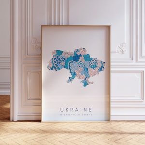 Ukraine Map Print Minimal Style Pastel Blue Wall Art, Ukraine Art Print Decor For Home or Gift, Ukraine Country Map Poster, Rose gold art