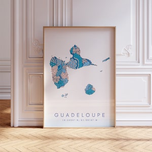 Guadeloupe Designer Karte Druck Blau Wandkunst, Guadeloupe Kunstdruck Dekor Für Zuhause oder Geschenk, Guadeloupe Landkarte Wand Poster, Minimale Karte