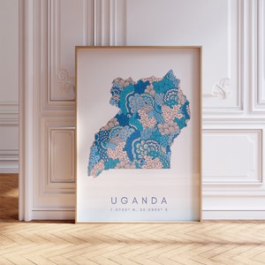 Uganda Map Print Minimal Style Pastel Blue Wall Art, Uganda Art Print Decor For Home or Gift, Uganda Country Map Poster, Uganda Wall hanging