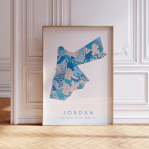 Jordania mapa imprimir estilo minimalista arte de la pared azul pastel, Jordania arte impresión decoración para el hogar o regalo, cartel del mapa de viajes urbanos del país de Jordania