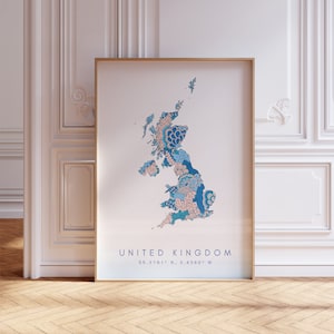 Mapa Wielkiej Brytanii Wydrukuj Minimalistyczny Styl Pastelowy Niebieski Sztuka Ścienna, Wielka Brytania Wielka Brytania Wydruk Sztuki Wystrój Domu lub Prezent, Wielka Brytania Wielka Brytania Plakat