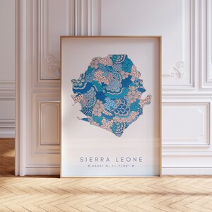 Carte de la Sierra Leone impression art mural bleu pastel style minimaliste, impression d'art de la Sierra Leone déco pour la maison ou un cadeau, affiche de carte du pays de la Sierra Leone