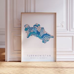 Turkmenistan Map Print Minimal Style Pastel Blue Wall Art, Turkmenistan Art Print Decor For Home or Gift, Turkmenistan Country Map Poster