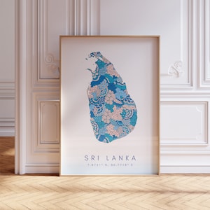 Sri Lanka Map Print Minimal Style Pastel Blue Wall Art, Sri Lanka Art Print Decor For Home or Gift, Sri Lanka Country vertical Map Poster