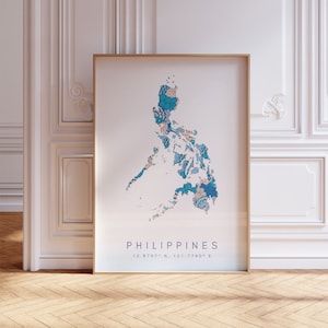 Filipinas mapa imprimir estilo minimalista arte de la pared azul pastel, Filipinas arte impresión decoración para el hogar o regalo, cartel del mapa del país de Filipinas