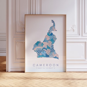 Kameroen ontwerper kaart afdrukken blauwe muur kunst, Kameroen Art Print decor voor thuis of cadeau, Kameroen land kaart muur poster, minimale kaart afdrukken