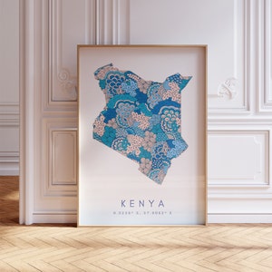 Kenya Map Print Minimal Style Pastel Blue Wall Art, Kenya Art Print Decor For Home or Gift, Kenya Country Urban Travel Map Poster