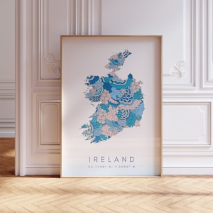 Irland Republik Japanische Design Karte Blaue Wandkunst, Irland Republik Kunstdruck Dekor für Haus oder Geschenk, Irland Landkarte Wandposter