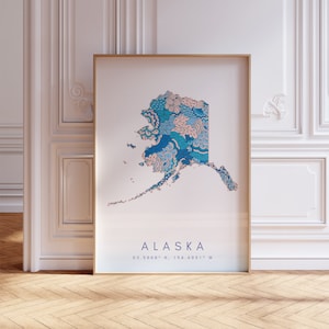 Alaska State Map Print für Büro, Zuhause & Geschenk - Alaska State Travel Map Wandkunst, minimalistische moderne Karte von Alaska, US Travel Print